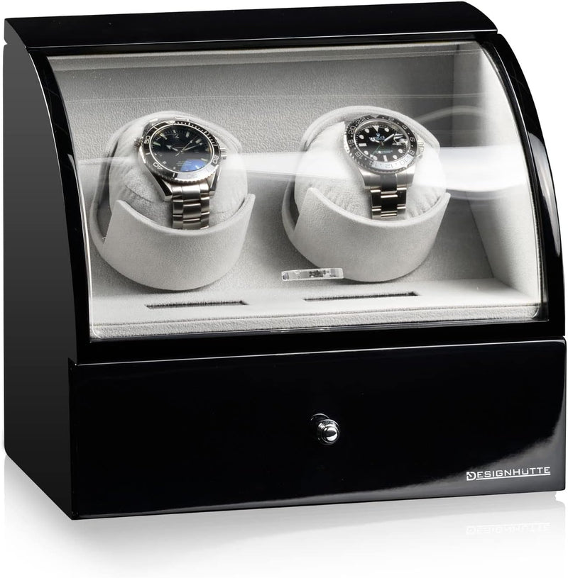 DESIGNHÜTTE® Uhrenbeweger Basel 2 LCD Schwarz für 2 Automatikuhren
