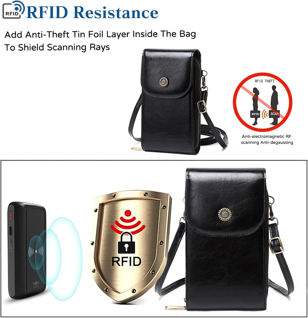 PORRASSO Handy Umhängetasche Damen Mode Handytasche mit RFID Schutz Mädchen Schultertasche PU Wasser