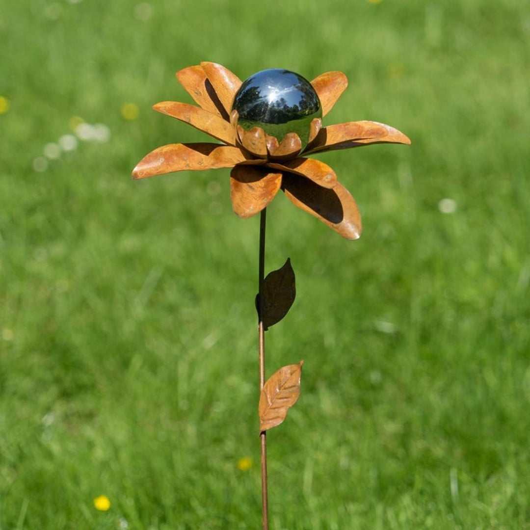 CIM Rost Gartenstecker Gartendeko - Edelrostblume Mirror Margerite S - Abmessung: 23x23x94cm - oxidi
