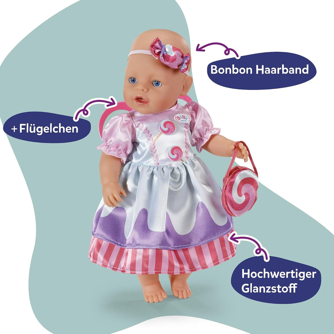 Baby Born Bonbon-Outfit mit Kleid, Tasche, Brille und Haarband für 43cm Puppe