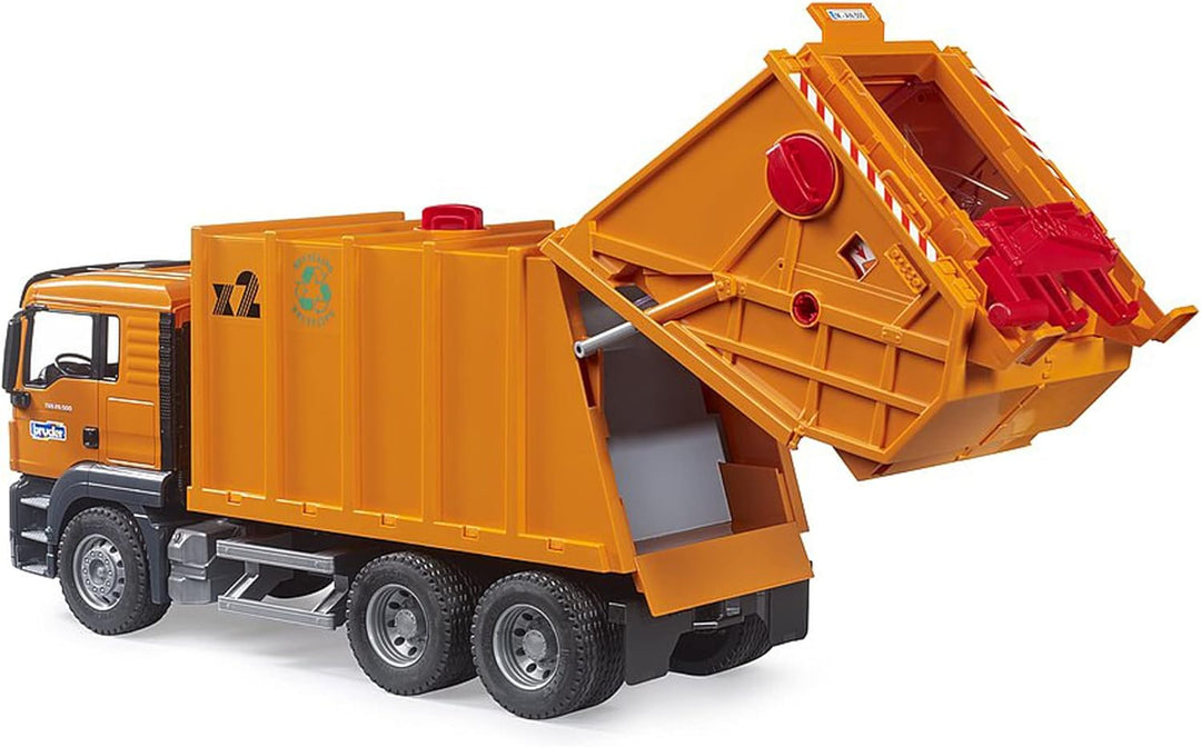 bruder 03760 - Man TGS Müll-LKW mit 2 Mülltonnen - 1:16 Fahrzeuge, Müllauto Spielzeug, Müllabfuhr, M