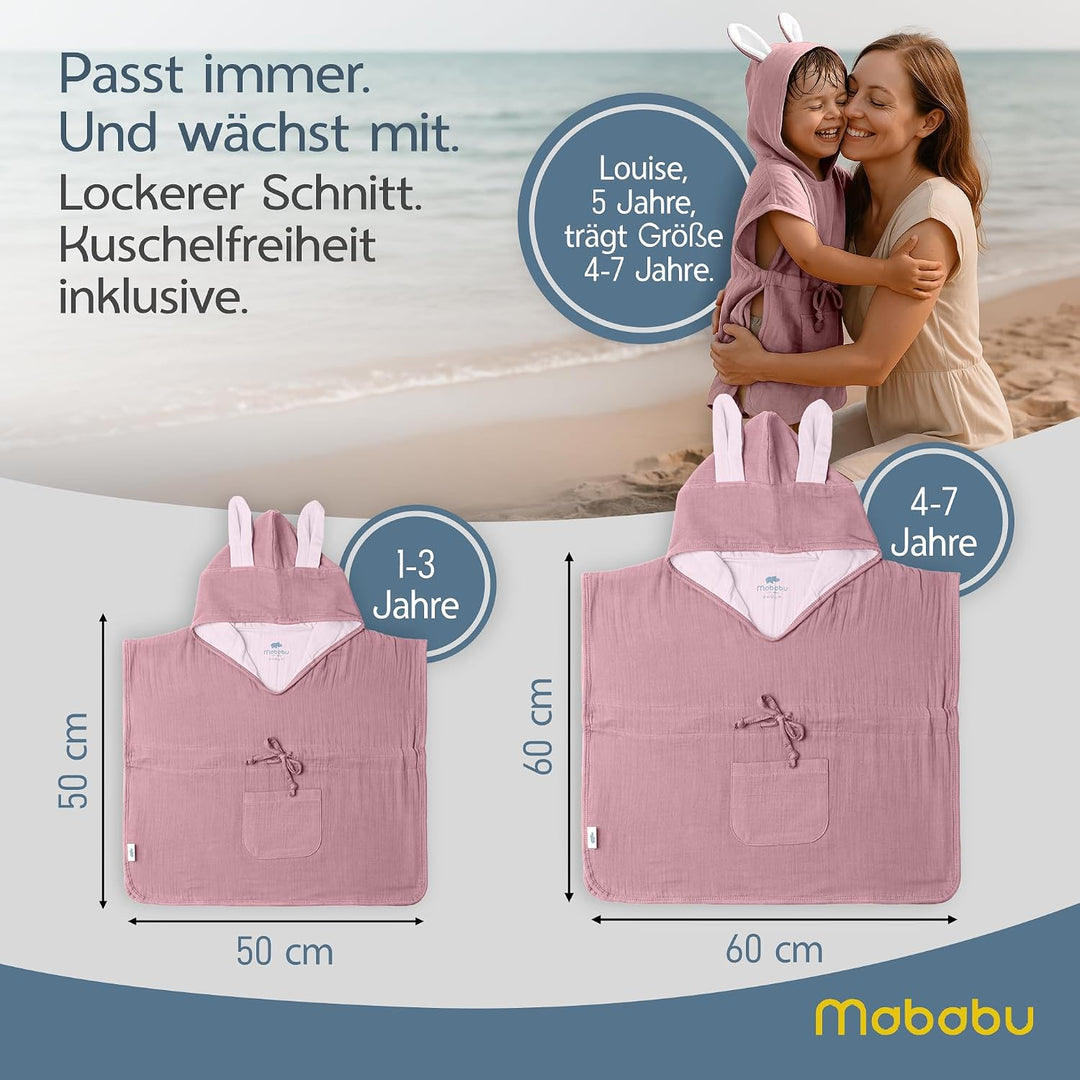 Badeponcho Baby &amp; Kinder EXTRA weich (100% Bio-Baumwolle) | Kinder Badeponcho 1-7 Jahre| Handtuch Po