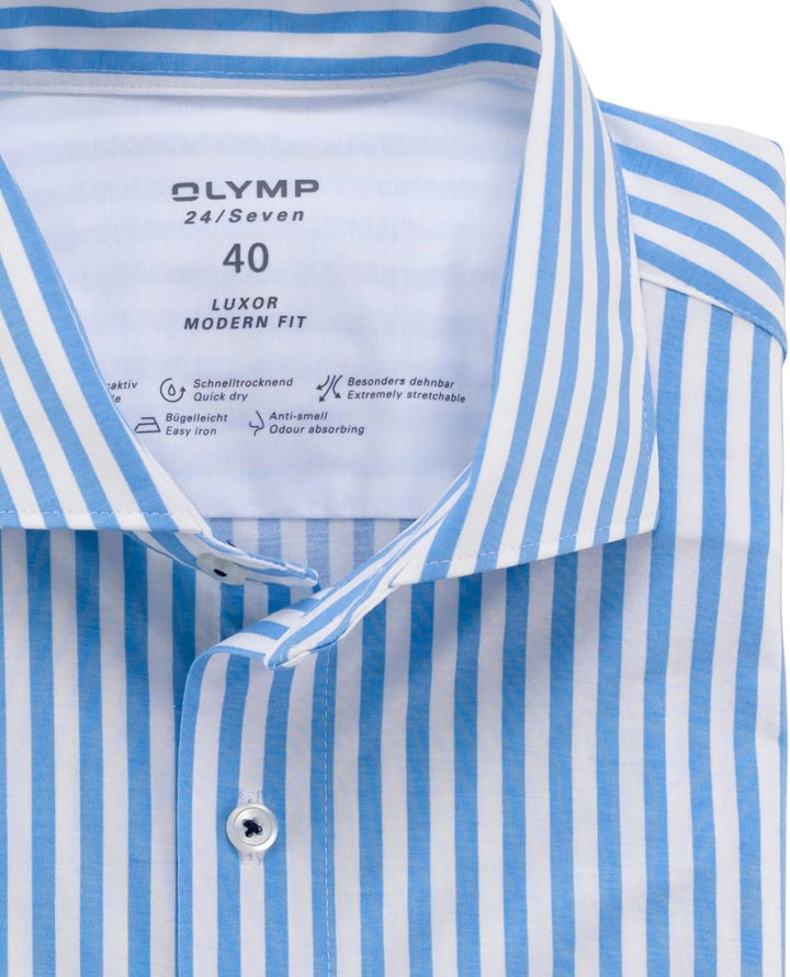 OLYMP Herren Businesshemd Kurzarm Luxor 24/Seven,Twill,modern fit,Global Kent 44 Bleu 11, 44 Bleu 11