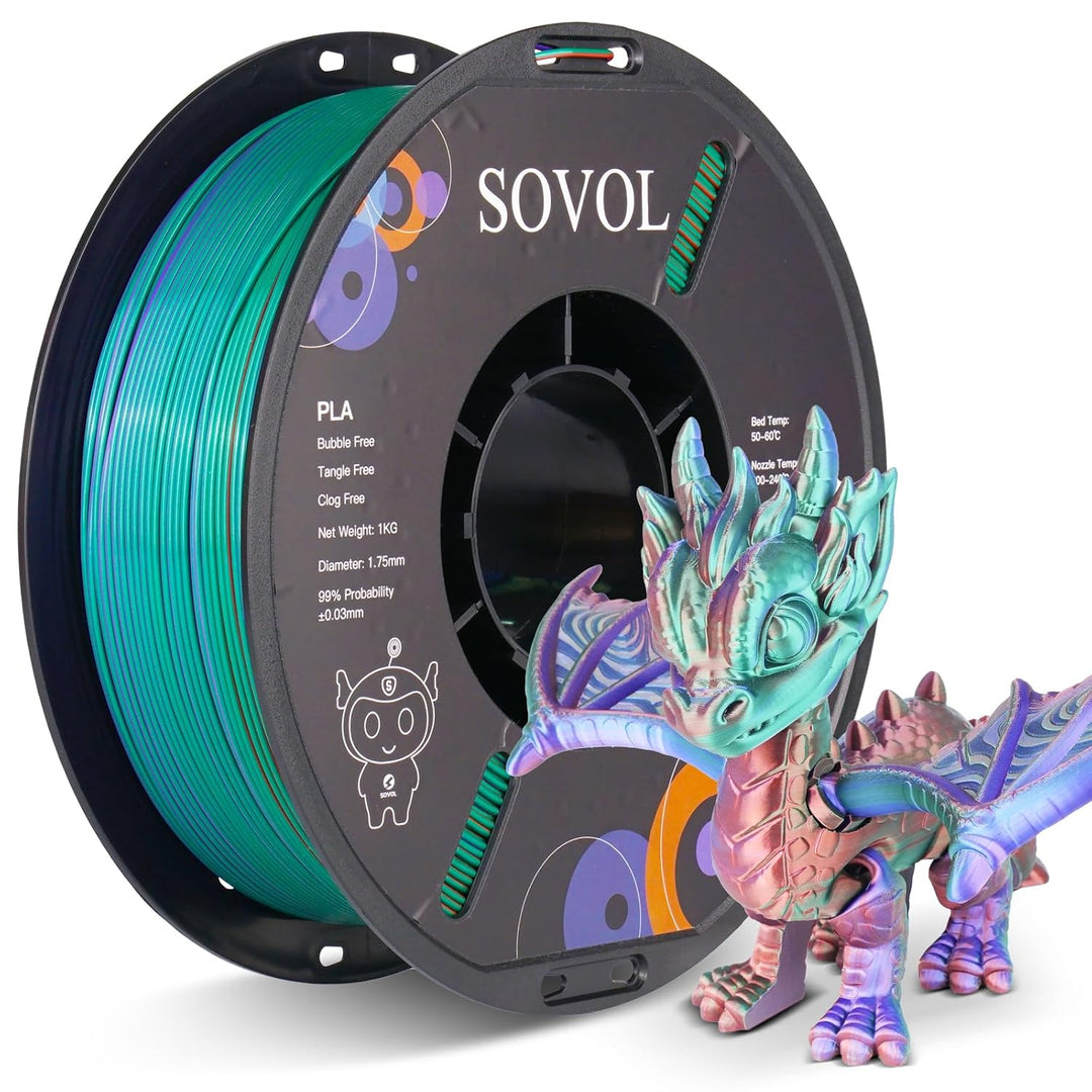 Sovol Tri Color Silk PLA Filament 1.75mm, 3D Drucker Silk Filament 1kg (2.2LBS), Seiden Bronze/Lila/