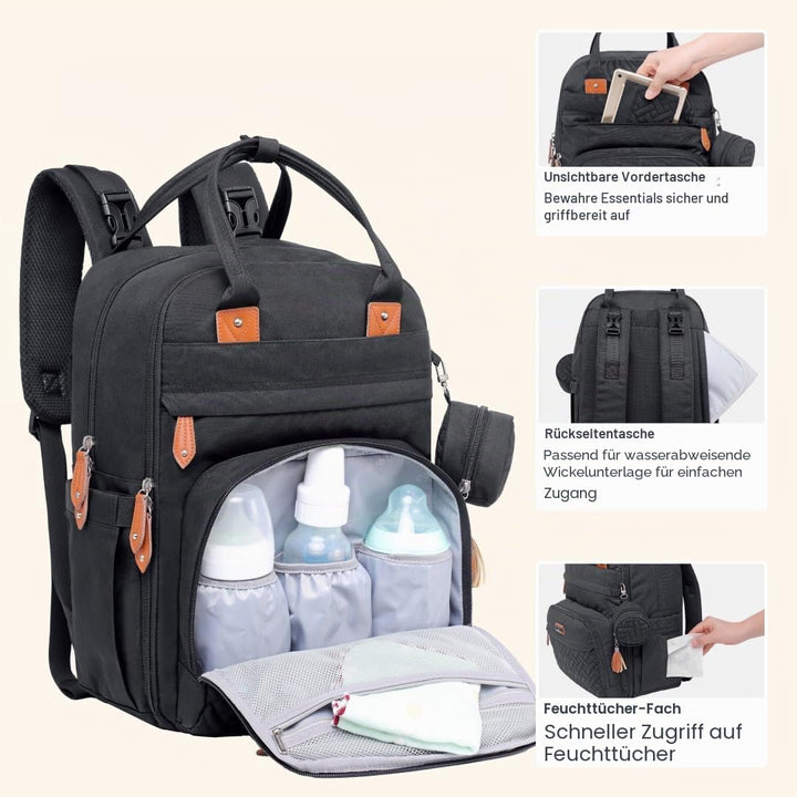 BabbleRoo Baby Wickeltasche/Rucksack, Wickelrucksack lässige Wickeltaschen Schwarz, Schwarz