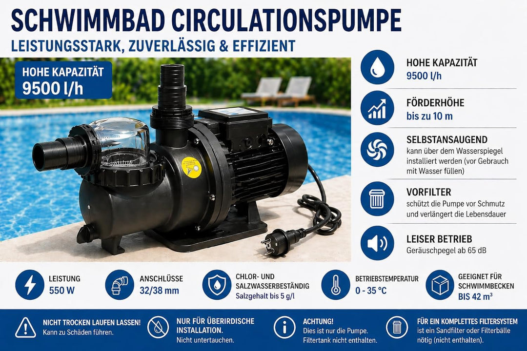 COIL Poolpumpe, Filterpumpe, Selbstansaugende, Umwälzpumpe, Förderhöhe max.8,5m, leiser Motor: von 6