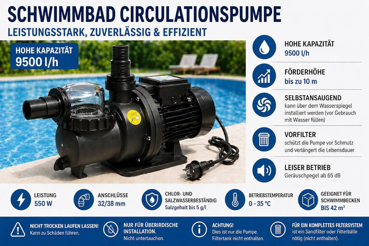 COIL Poolpumpe, Filterpumpe, Selbstansaugende, Umwälzpumpe, Förderhöhe max.8,5m, leiser Motor: von 6