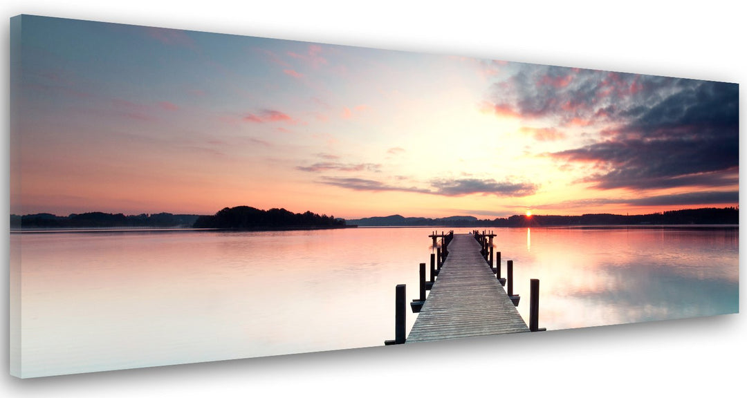 Feeby Frames, Leinwandbild, Bilder, Wand Bild, Wandbilder, Kunstdruck 30x90cm, STEG, SEE, WASSER, SO