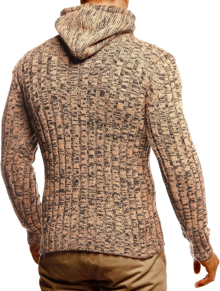 Leif Nelson Herren Strickpullover mit Kapuze/Hochwertiger Winterpullover im Regular Fit Schnitt, ide