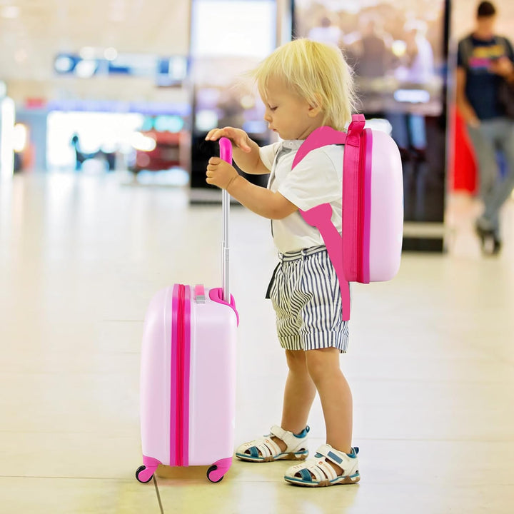 COSTWAY 2tlg Kinderkoffer + Rucksack, Kindertrolley aus Kunststoff, Kindergepäck, Kinder Kofferset H