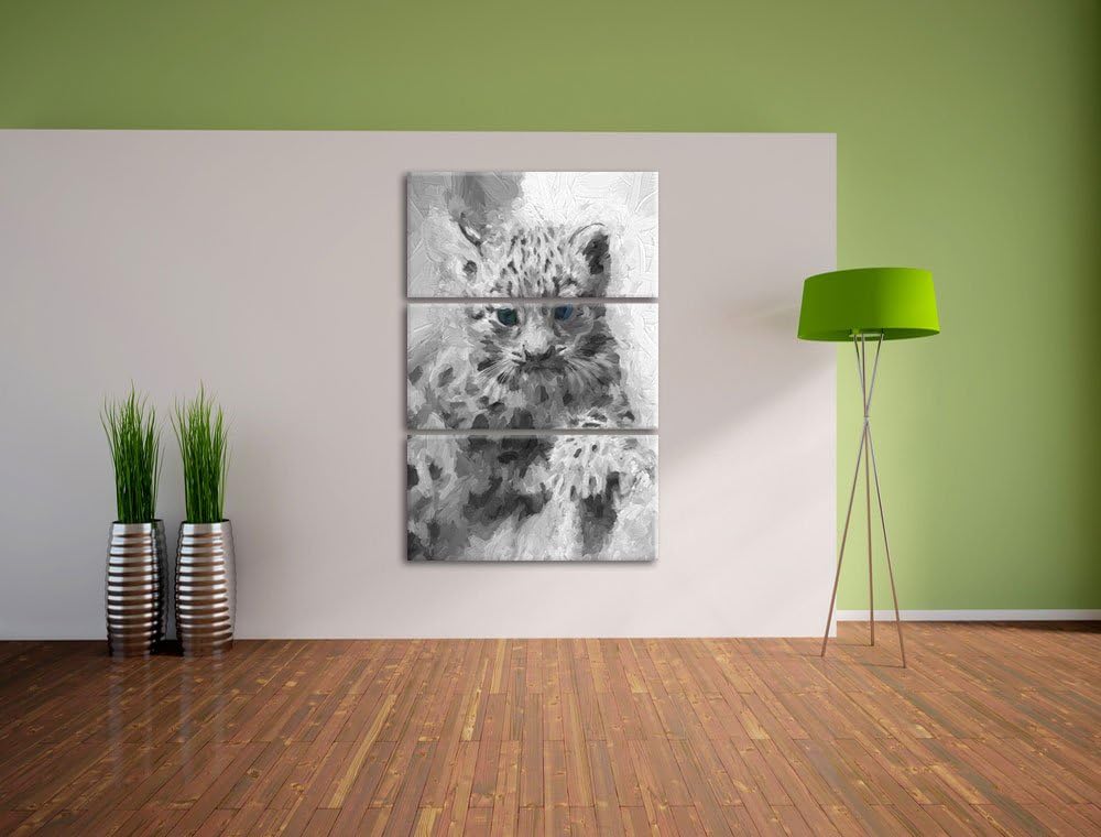 niedliches Leopardenjunges beim Klettern schwarz/weiss Deluxe 3-Teiler Leinwandbild 120x80 Bild auf