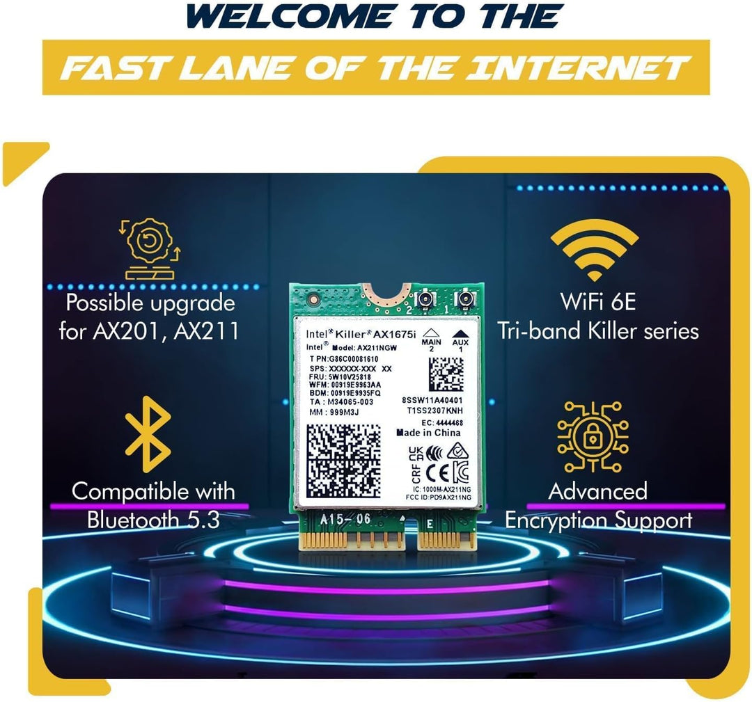 AX1675i CNVio2 Wi-Fi 6E Killer Series Tri Band 2.4/5/6 GHz Upgrade | 2.4 Gbps | Bluetooth 5.3 Suppor