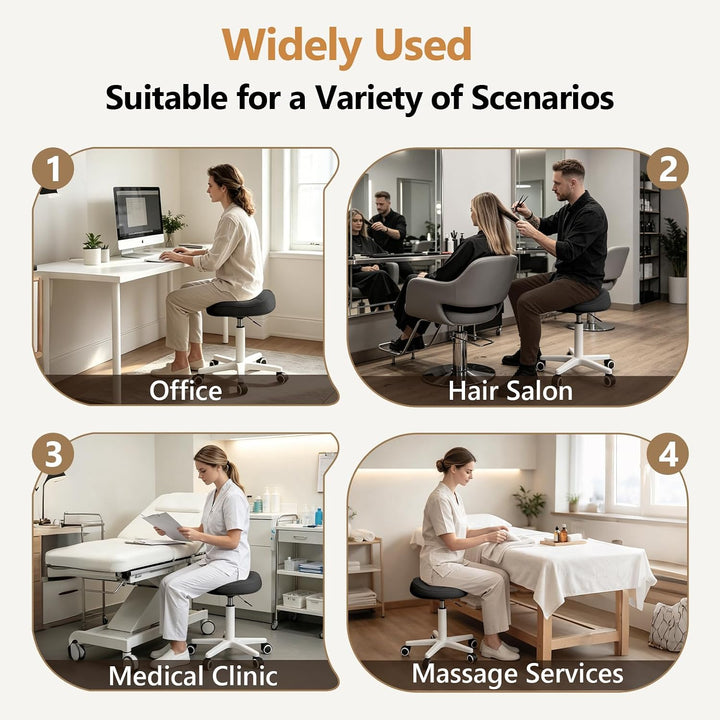 Bürohocker mit Polstersitz, ergonomisch, Rollhocker mit Rollen – für Friseure, Büro &amp; Zuhause Schwar