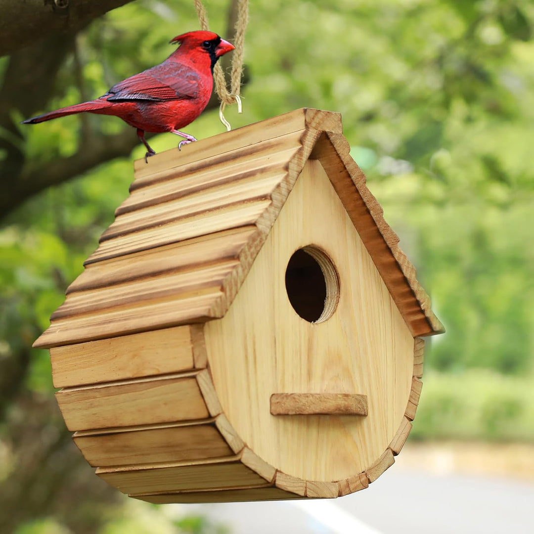 STARSWR Vogelhäuser zum Aufhängen im Freien, Holz Vogelhaus Nest, Naturholz Freiraum Vogelhütte Blue