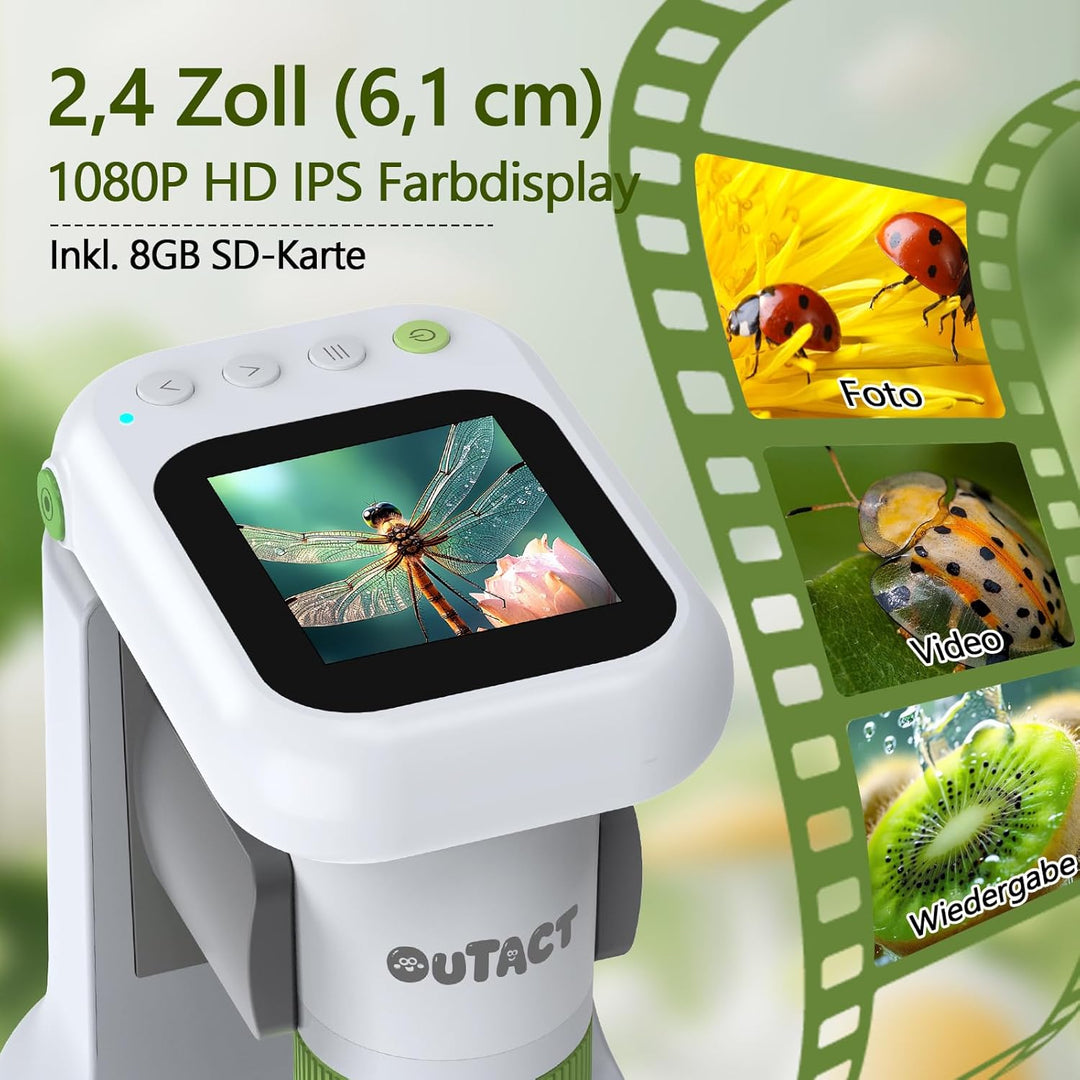 Tragbares Mikroskop für Kinder mit Ständer,50X-1000X 2.0 IPS-Bildschirm Digitales Mikroskop mit 8 LE