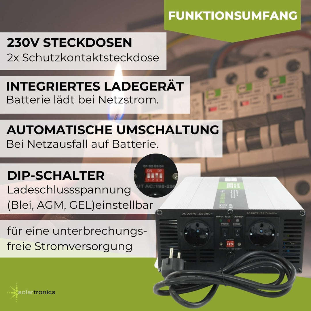 Spannungswandler Wechselrichter USV 12V NPS 1500 Watt mit DIP-Schalter Reiner Sinus UPS Inverter