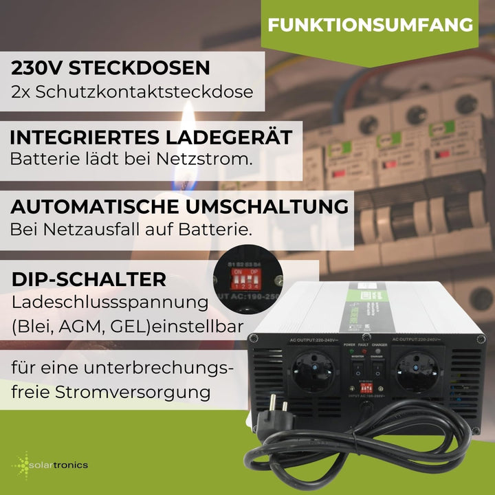 Spannungswandler Wechselrichter USV 12V NPS 1500 Watt mit DIP-Schalter Reiner Sinus UPS Inverter