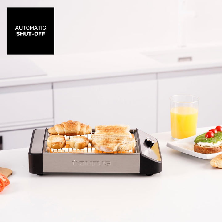Taurus – Flachtoaster Neptuno Legend 1000W | 25x20cm Toastfläche | 3 Quarz-Heizelemente | Akustische