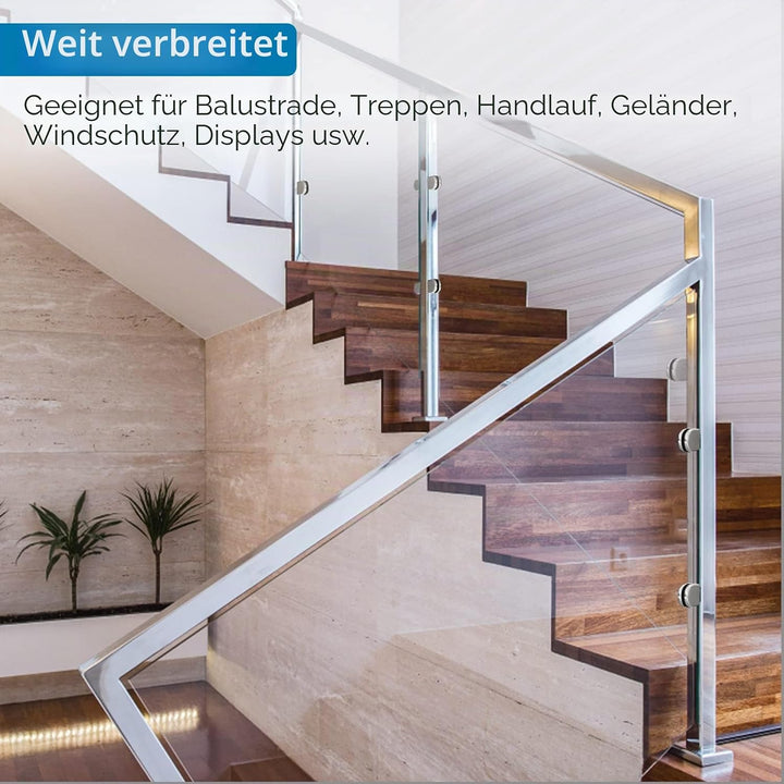 AUTOUTLET 8X Glashalter Set, Edelstahl Klemmhalter Glasclip Runder BodenGlasklemme 6-8mm, Verstellba