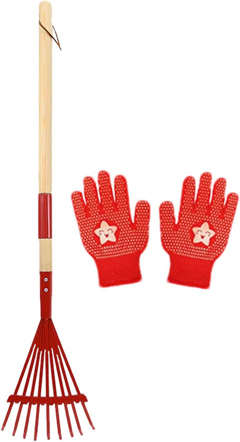 Rechen mit Holzgriff für Kinder, Rasenrechen für Blätter - Set mit Gartenrechen und Handschuhen,Mehr