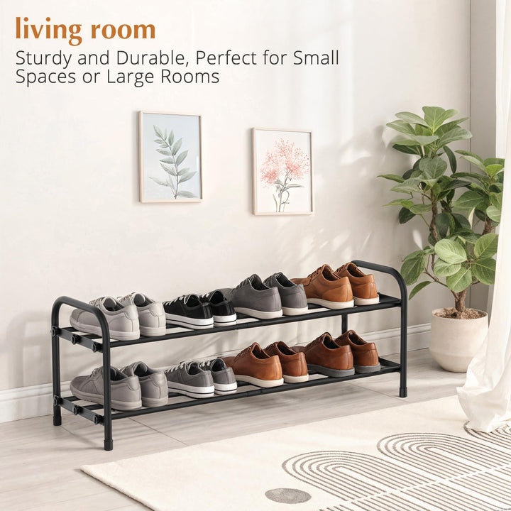 Schuhregal Platzsparend, 2 Ebenen Shoe Rack Metall, Ausziehbar Schuhablage 45 to 80cm, Klein Schuhst