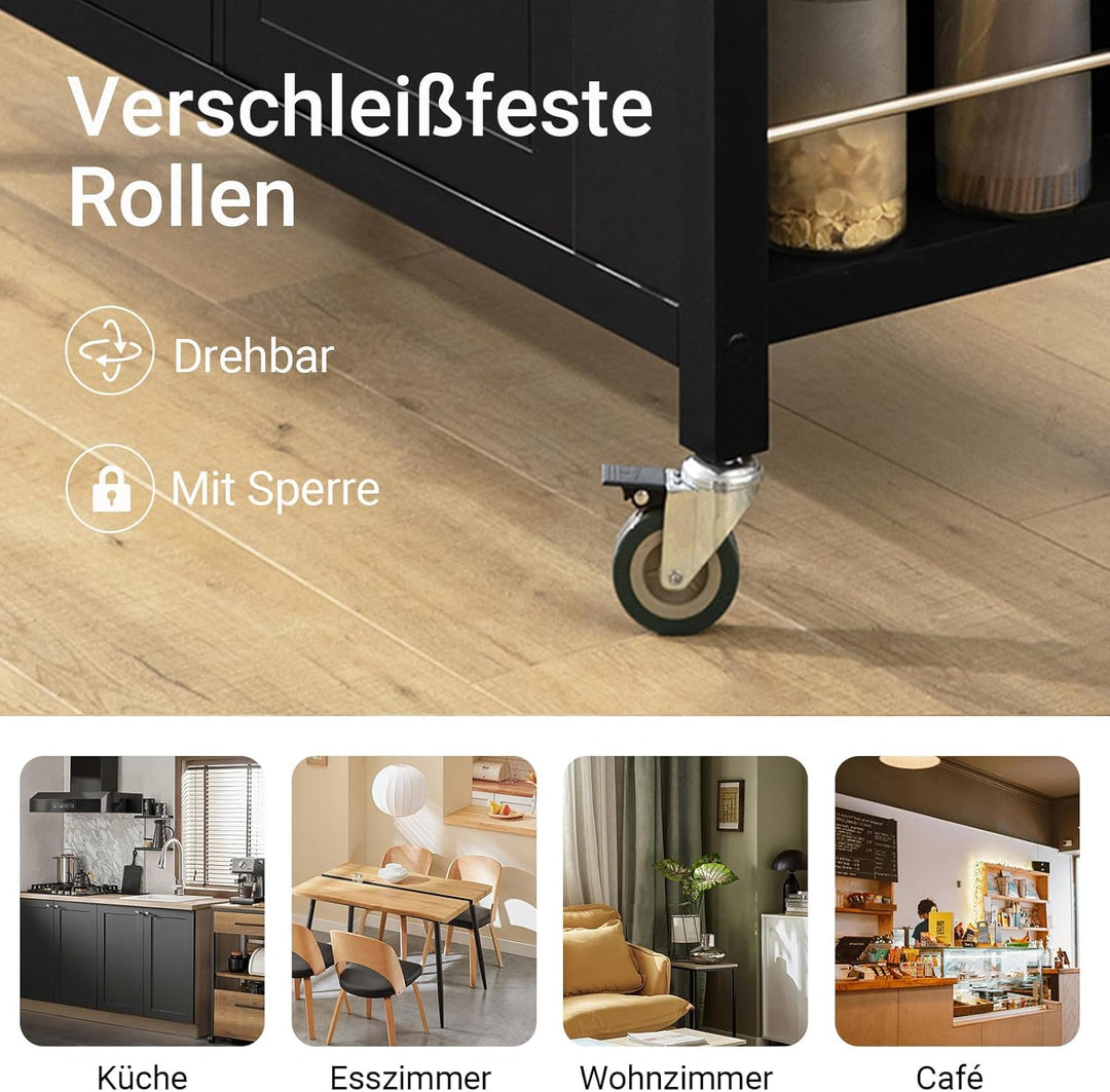 SoBuy Küchenwagen mit Edelstahlplatte Rollwagen mit Seitenregal, Sideboard, Kücheninsel, Küchenschra