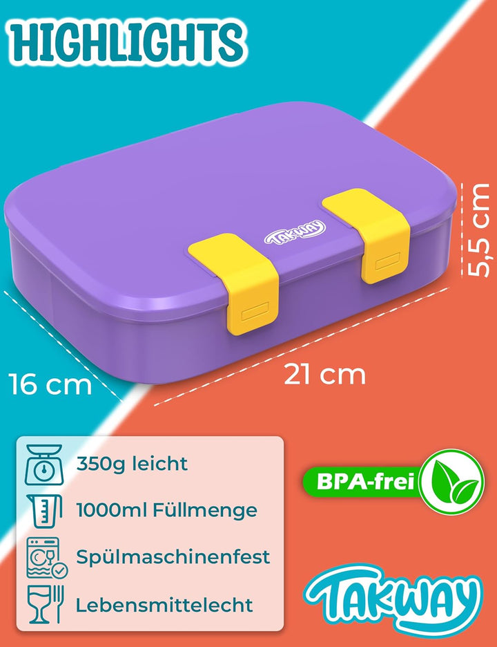 Brotdose Kinder mit Fächern - Bento Box Lunchbox BPA Frei - robust &amp; leicht zu öffnen (Flieder), Fli