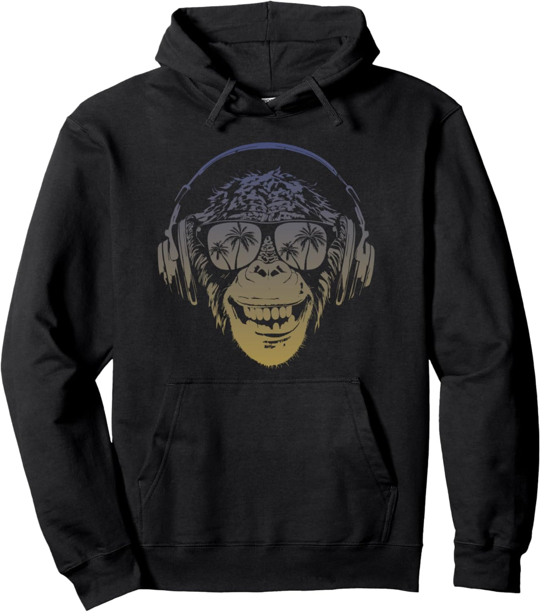 Monkey Affe DJ mit Kopfhörer und Sonnenbrille Merch Pullover Hoodie