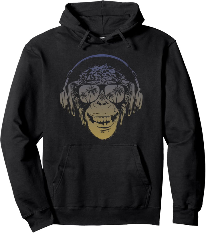 Monkey Affe DJ mit Kopfhörer und Sonnenbrille Merch Pullover Hoodie