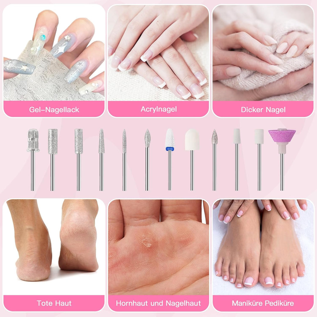 HEBECA Elektrische Nagelfräser Kabellos für gelnägel,12 in 1 maniküre pediküre set elektrisch akku f