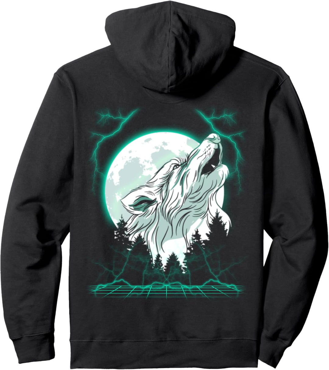 Full Moon Wolf Wildlife Wilderness Lightning Bolt Outrun Pullover Hoodie