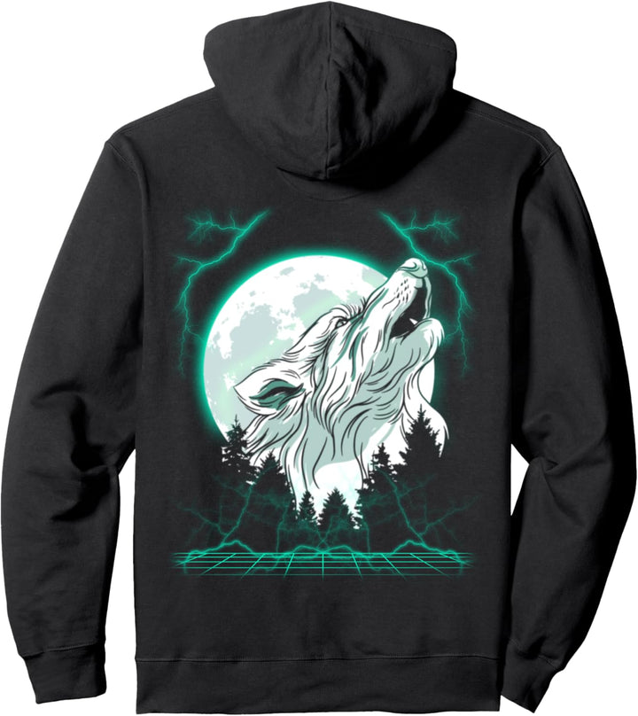 Full Moon Wolf Wildlife Wilderness Lightning Bolt Outrun Pullover Hoodie