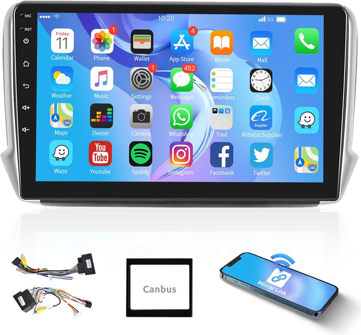 Podofo Autoradio für Peugeot 208/2008 2012-2018, 10.1" Touchscreen Android Radio mit Mirror Link, Bl