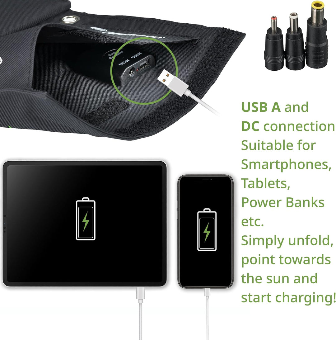 Bresser Solar Ladegerät 21W mit USB-A- und DC-Anschluss inkl. Adaptern, Solar-Panel als Ladegerät fü