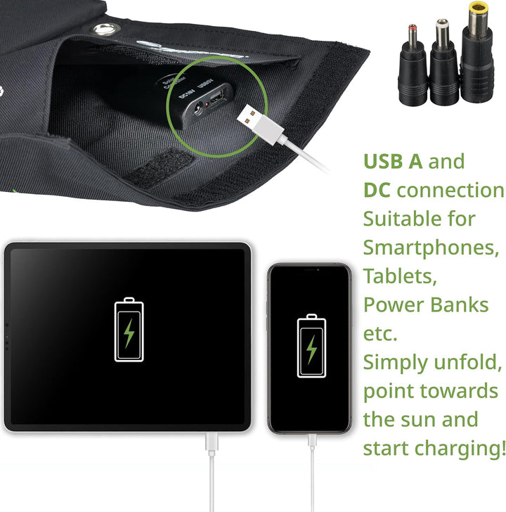 Bresser Solar Ladegerät 21W mit USB-A- und DC-Anschluss inkl. Adaptern, Solar-Panel als Ladegerät fü