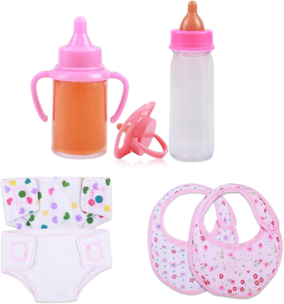7 Stück Puppenflasche mit Milch Puppenschnuller Puppenlätzchen Puppenwindeln Puppenzubehör Magische