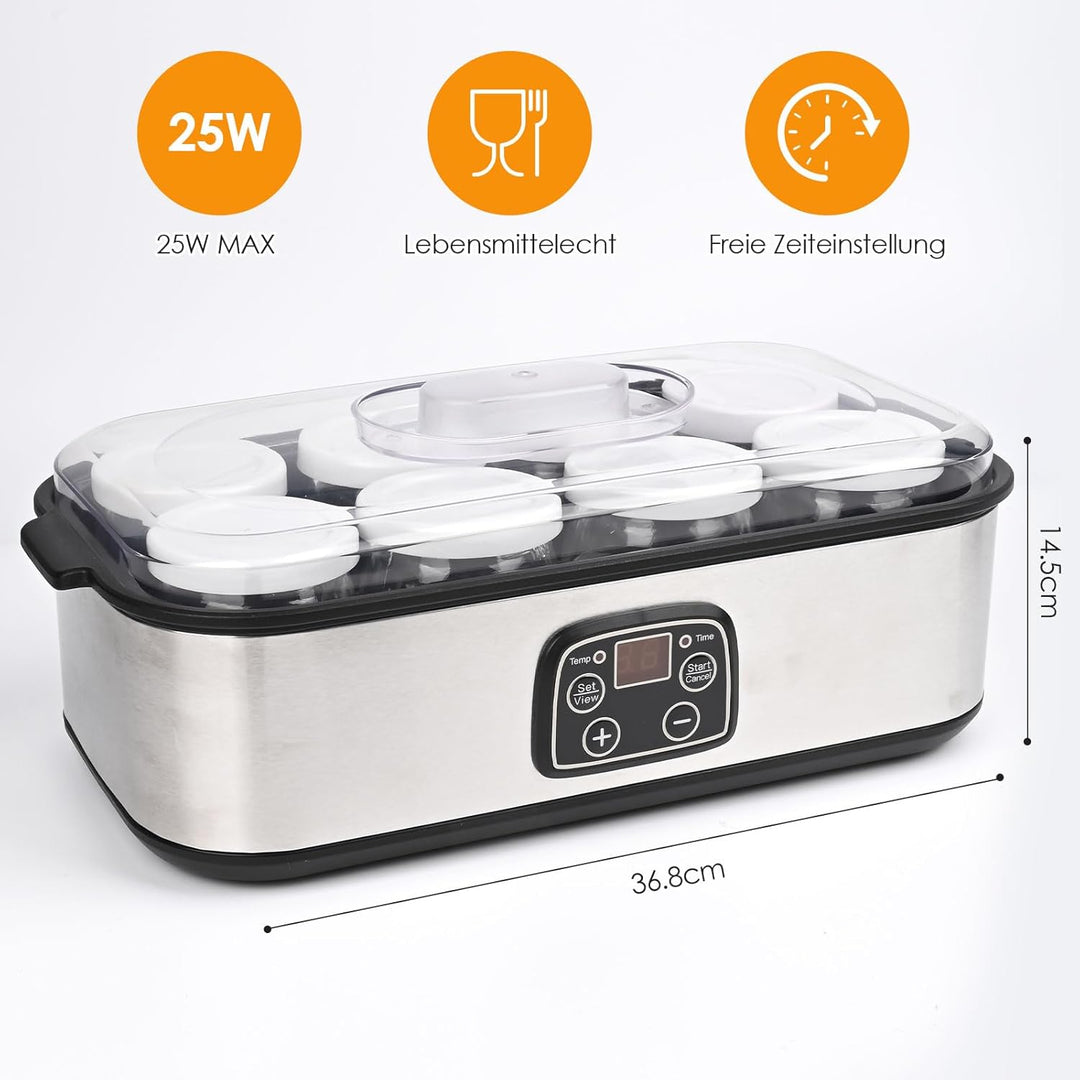 Dreamhigh® Elektrische Joghurtbereiter, Griechische Joghurtmaschine mit 8 Glasbehälter à 180 ml, Jog