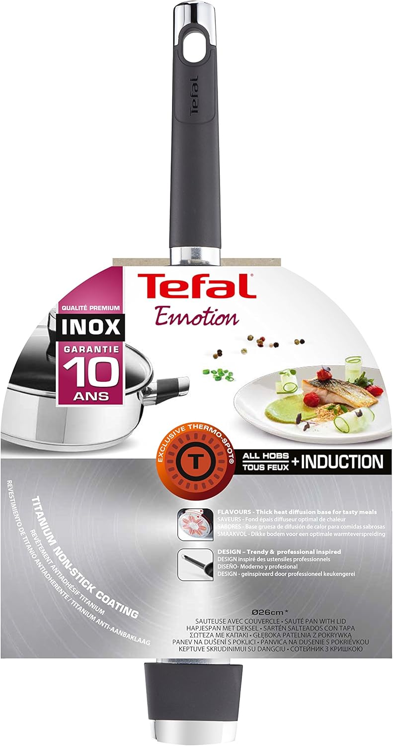 Tefal E8243314 Emotion Schmorpfanne, Edelstahl, 43 x 27 x 10 cm
