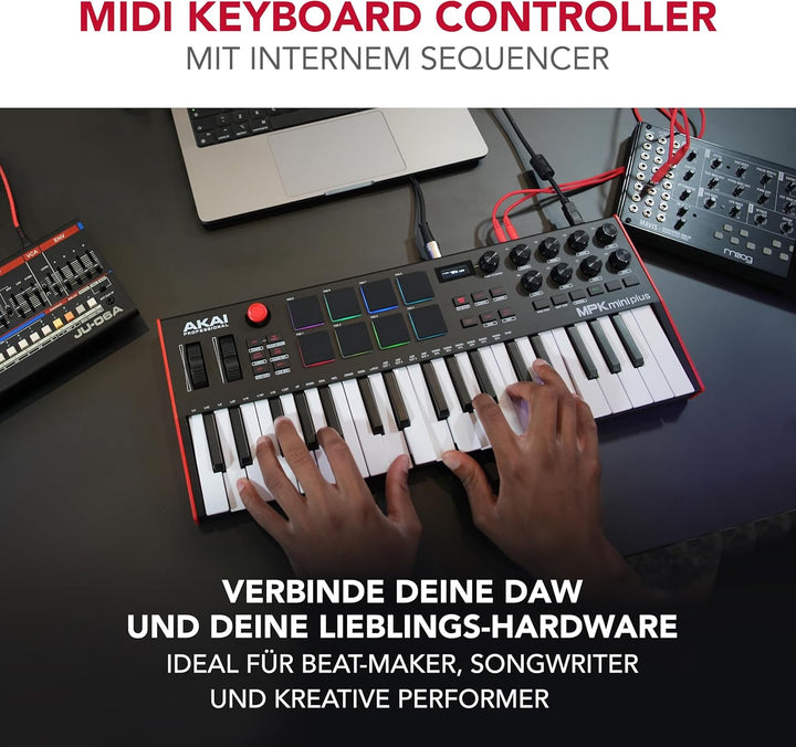 AKAI Professional MPK Mini Plus - 37-Tasten USB MIDI Keyboard Controller mit 8 RGB MPC Pads, Drehreg