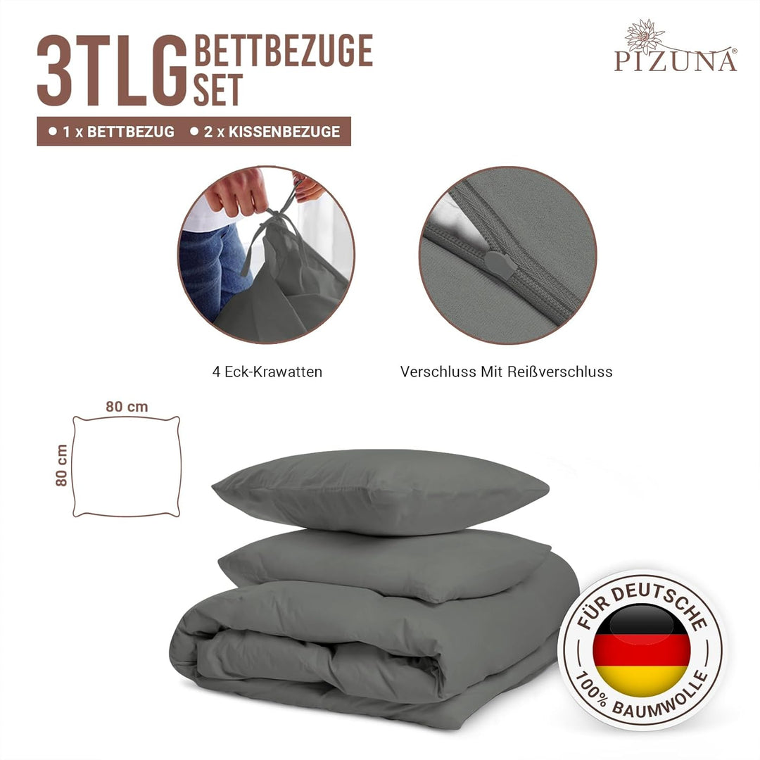 Pizuna 400 Fadenzahl aus Baumwolle Bettwäsche Dunkel Grau,100% Langstaple Baumwolle Bettbezug und Ki