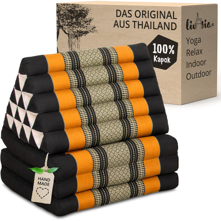 livasia Thaikissen 3 Auflagen extrahoch - 185x55x8cm - Dreieckskissen mit Klappmatratze, Kapok, Jumb