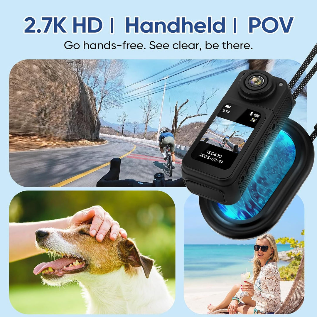 WiFi Action Cam 2.7K 1080P, 180° Drehbares 1,47-Zoll Display & APP-Steuerung, Sportkamera, Motorrad