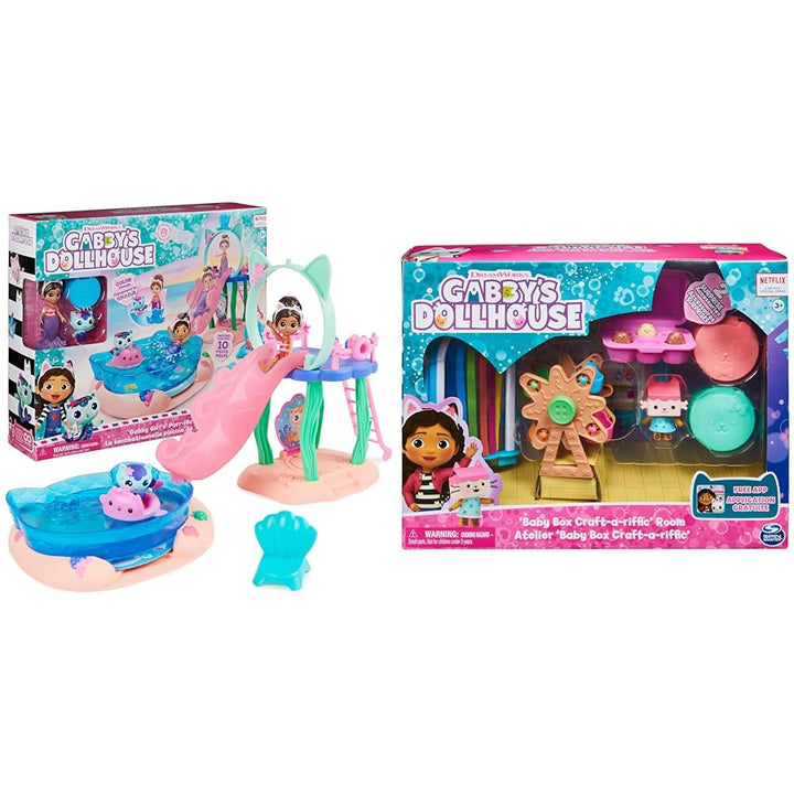 Gabby’s Dollhouse, Purrific Pool Party Spielset mit Gabby- und Meerkätzchen-Figur & Deluxe Raum, Cra