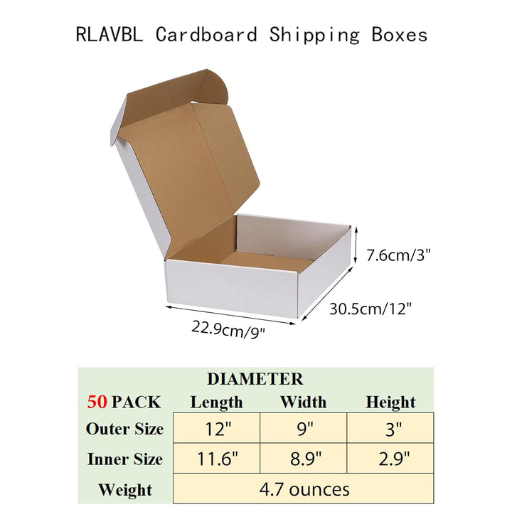 RLAVBL 50 Stück weisse Versandkartons mit den Massen 30,5 x 22,9 x 7,6 cm für den Versand von Gegens