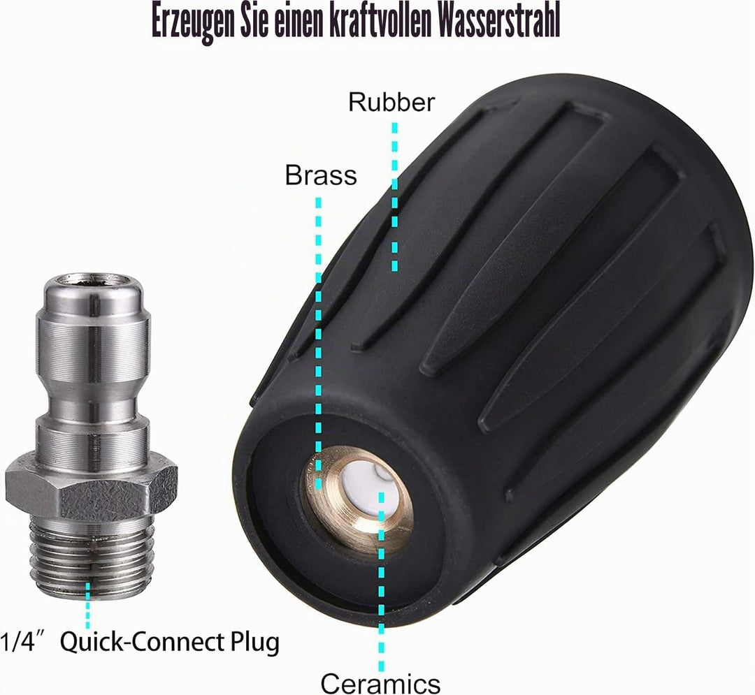 M MINGLE Turbo-Düse für Hochdruckreiniger, Drehdüse und 5 Spitzen, 1/4 Zoll Schnellanschluss, 3600 P