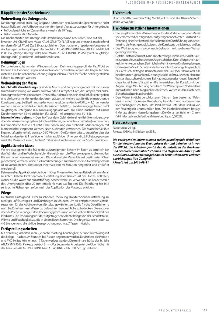 Schnellbindende, selbstnivellierende Ausgleichmasse (3-30 mm) 30 N/mm²