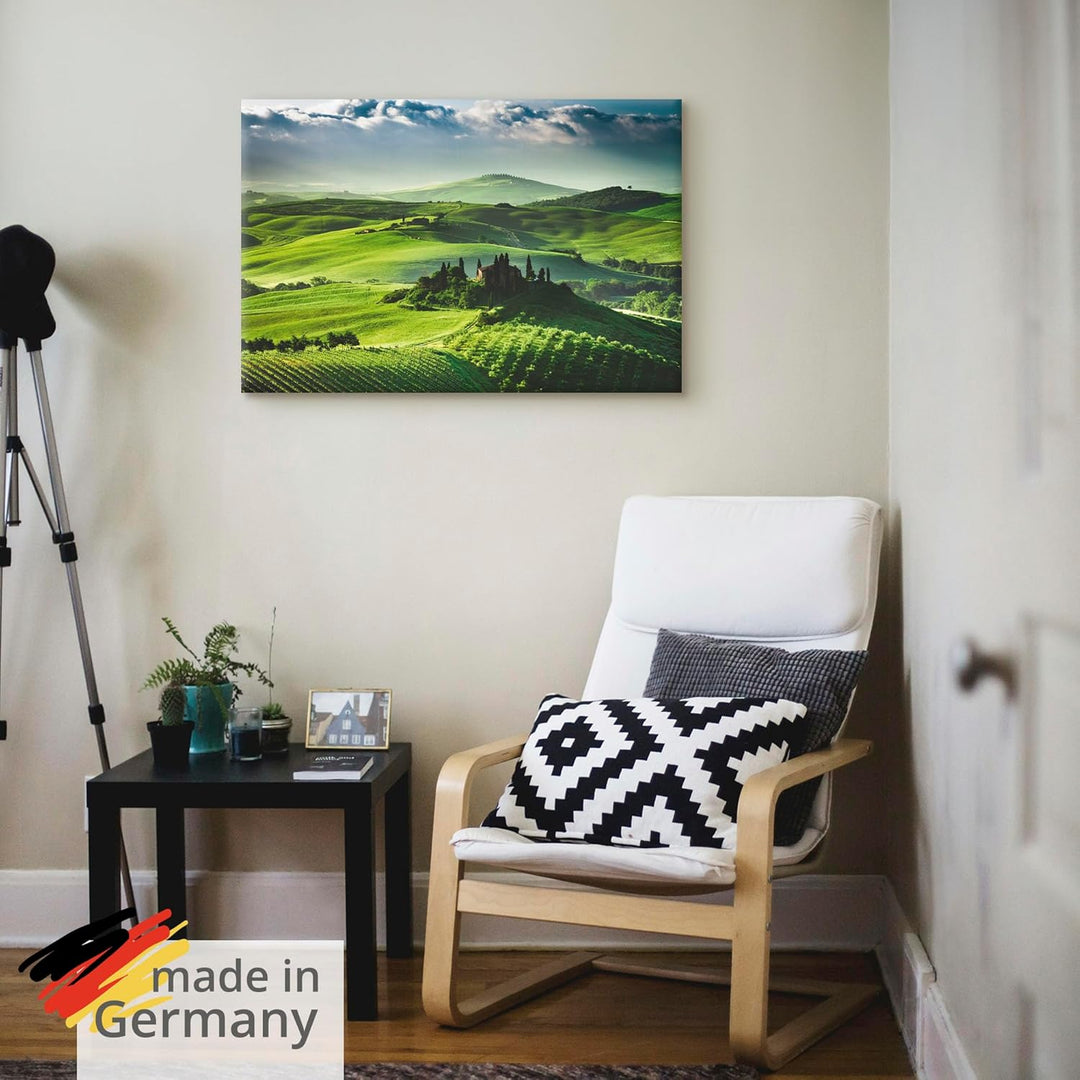 ARTland Leinwandbilder Wandbild Bild auf Leinwand 120x80 cm Landschaften Felder Fotografie Grün Sonn
