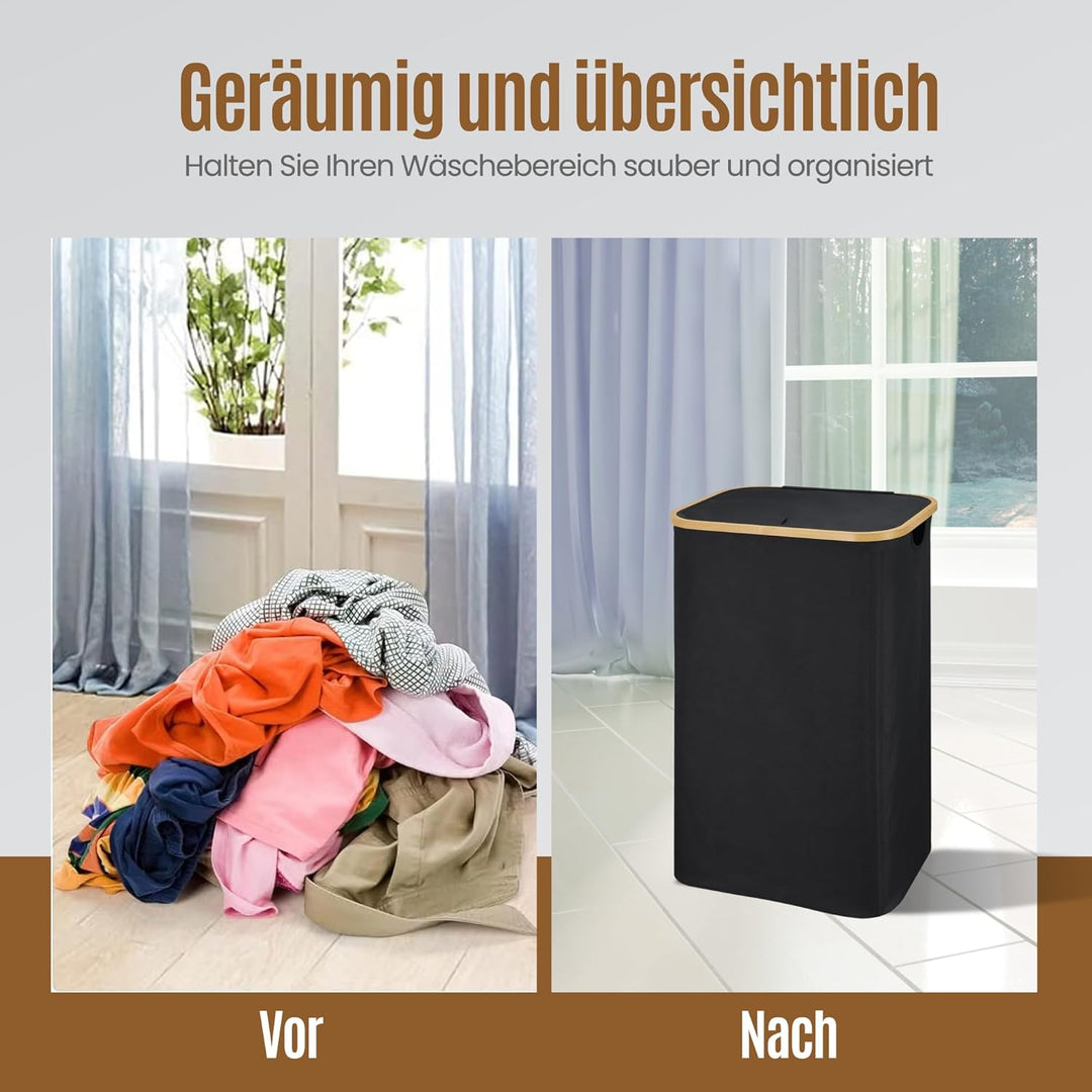 Wäschekorb mit Deckel 100L, Extra Grosse Wäschekorb mit Deckel, faltbare Wäschekörbe für Waschküche,