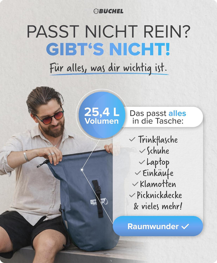 Büchel Fahrradtasche für Gepäckträger I 100% Wasserdicht I mit Tragegriff und Schultergurt I fahrrad