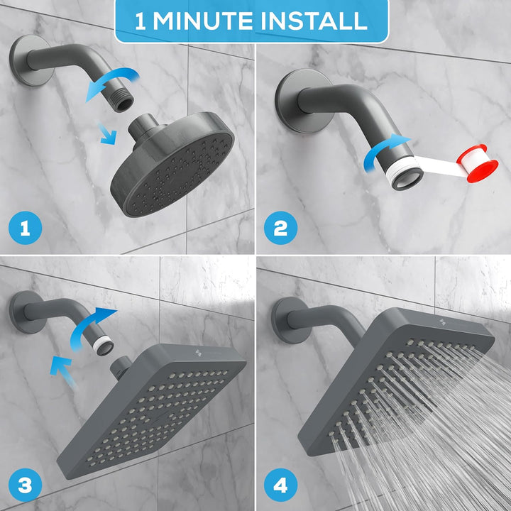 SparkPod Fixed Shower Head - High Pressure Rain - Luxury Modern Look - Easy Tool Free Installation -